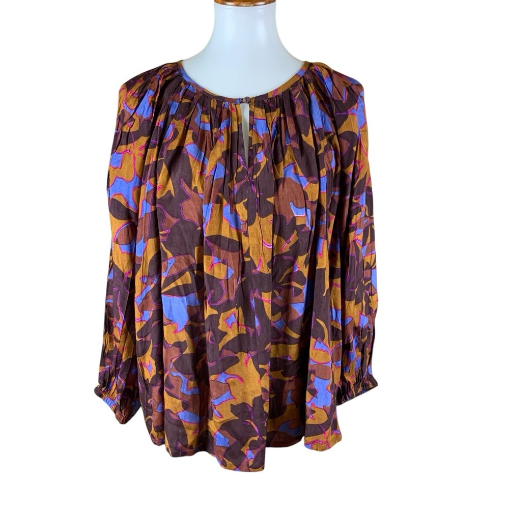 Roller Rabbit Women's Blouse Medium‎ Multicolor Abstract Print 100% Viscose